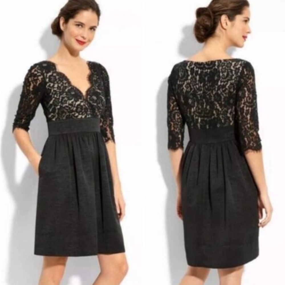 Eliza J Black Lace and Faille Fit and Flare dress size Medium